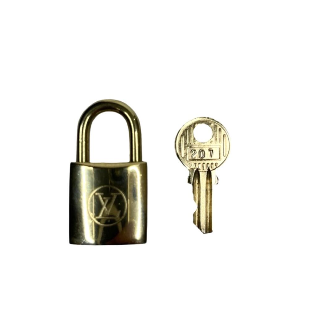 Louis Vuitton Padlock Lock Key #207 Gold Tone Circle LV Logo Made in France